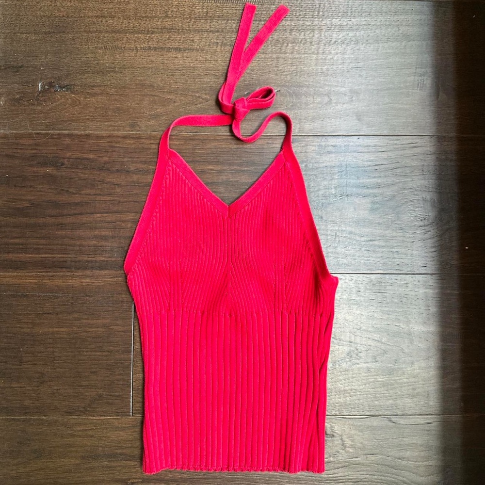 Reformation Pink Ribbed Sleeveless Tie Front Tank Top
